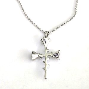 Silver Tone Rose Cross Pendant Necklace Gothic Floral Religious Jewelry